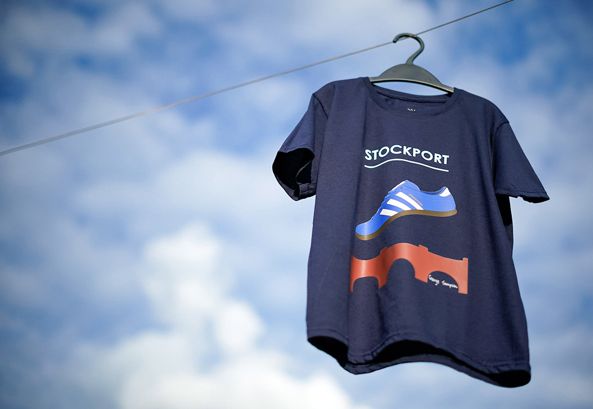 Kids Stockport - Adidas inspired Stockport navy blue t-shirt. All t-shirts are printed to order. Please allow 21 working day lead times.