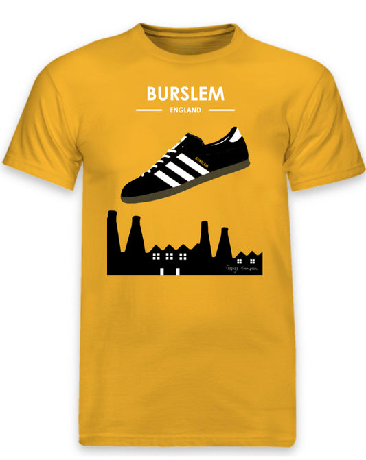 Burslem - Adidas inspired yellow Burslem t-shirt. All t-shirts are printed to order. Please allow 21 working day lead times.