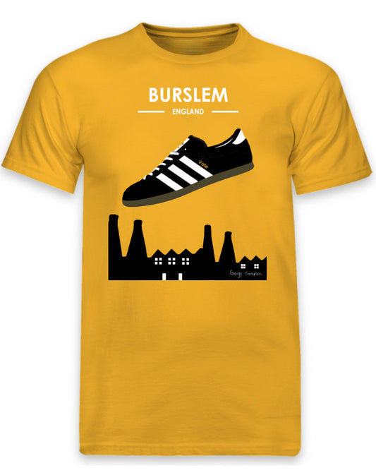 Burslem "VALE" - Adidas inspired yellow Burslem "VALE" t-shirt. All t-shirts are printed to order. Please allow 21 working day lead times.