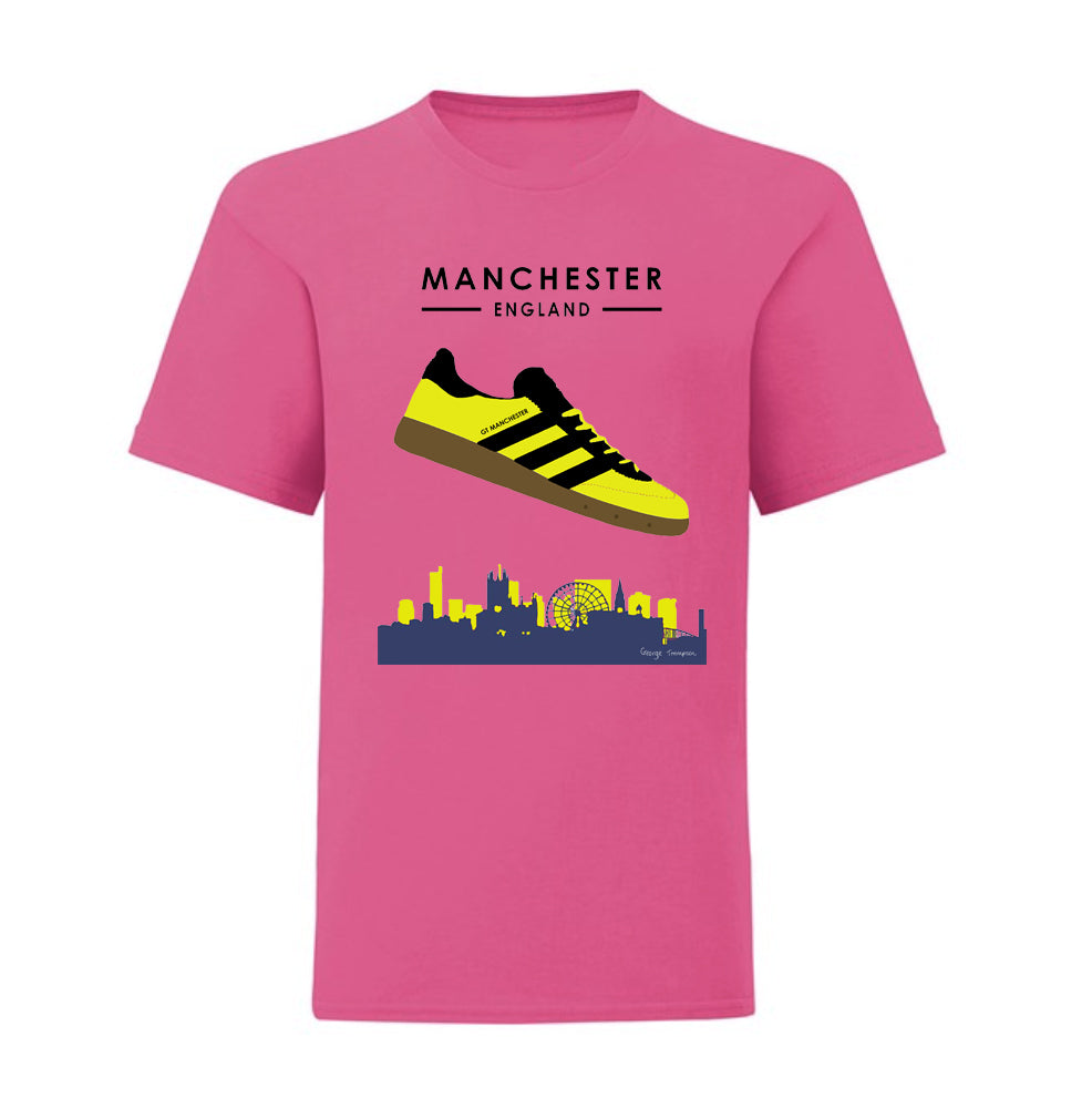 Kids pink Manchester - Adidas inspired Manchester t-shirt. All t-shirts are printed to order. Please allow 21 working day lead times.