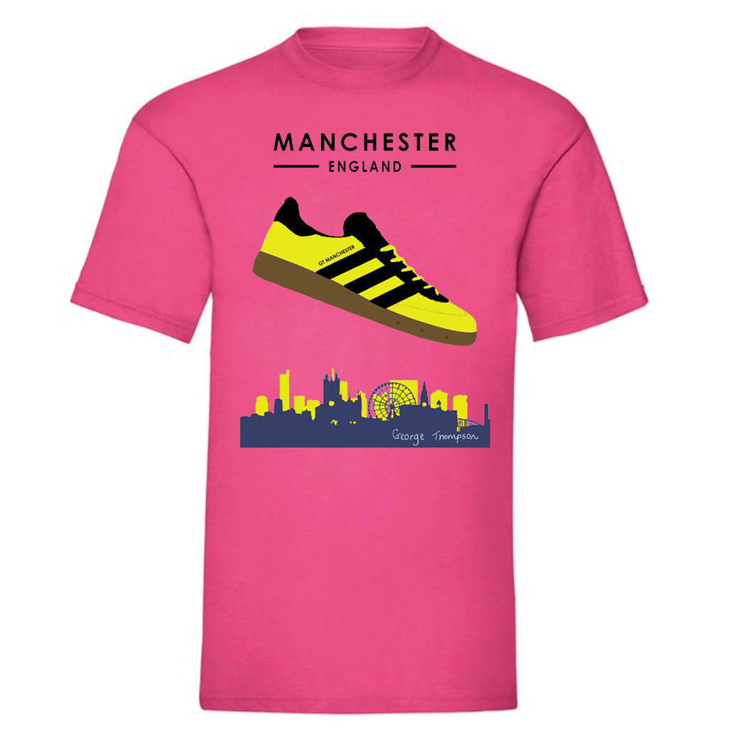 Pink Manchester - Adidas inspired pink Manchester t-shirt. All t-shirts are printed to order. Please allow 21 working day lead times.