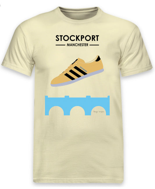 Stockport Manchester Vanilla - Adidas inspired Stockport Manchester vanilla t-shirt. All t-shirts are printed to order. Please allow 21 working day lead times.