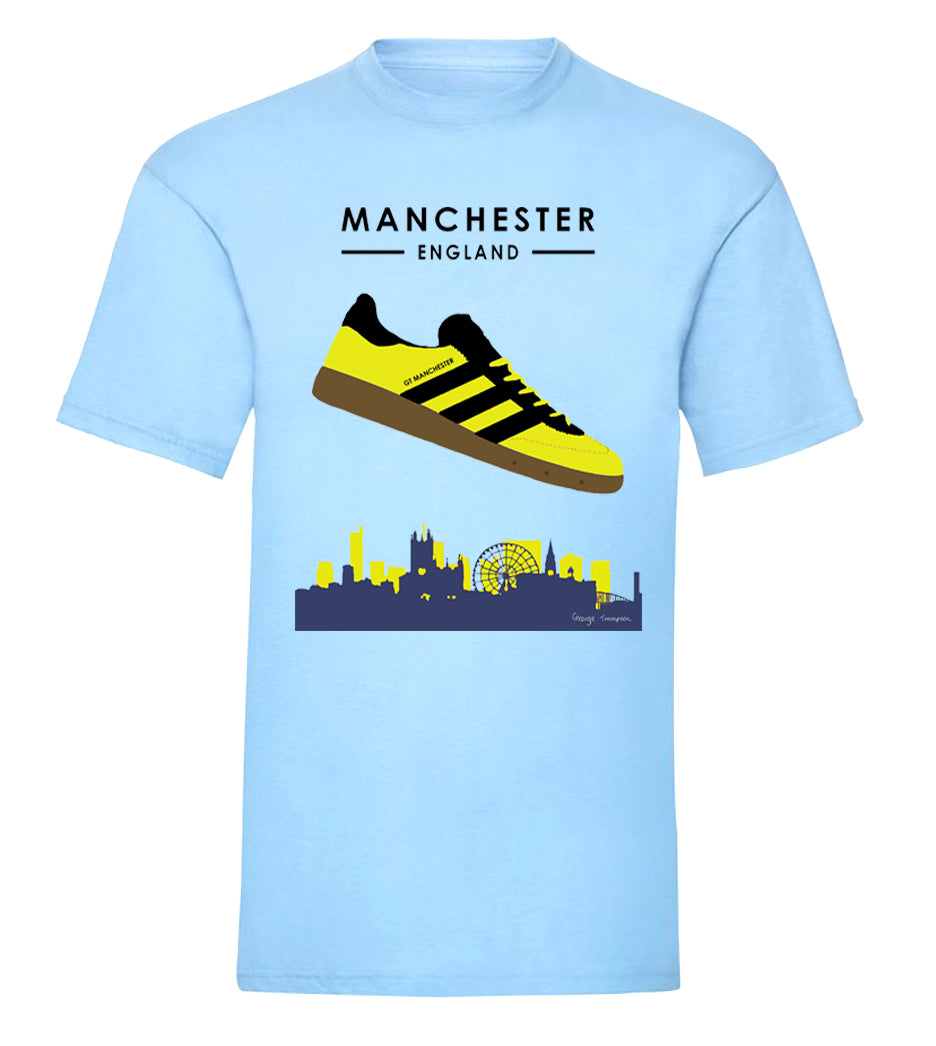 Sky blue Manchester - Adidas inspired Sky Blue Manchester t-shirt. All t-shirts are printed to order. Please allow 21 working day lead times.